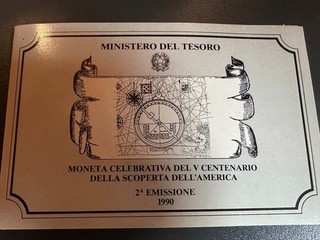 Italia 1990 500 Lire Argento V Centenario Scoperta America 2ª Emissione Folder