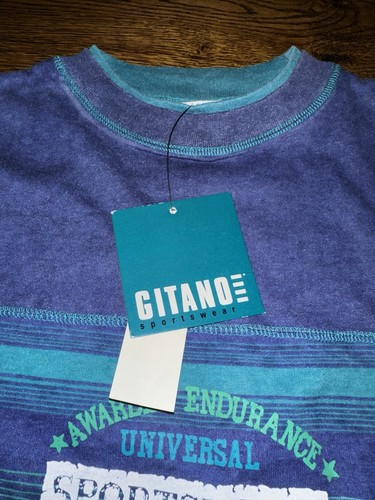 Vintage 90s Gitano Sportswear T-Shirt Boys 8-10 NOS NEW Stripes Retro Colorful - Picture 7 of 9