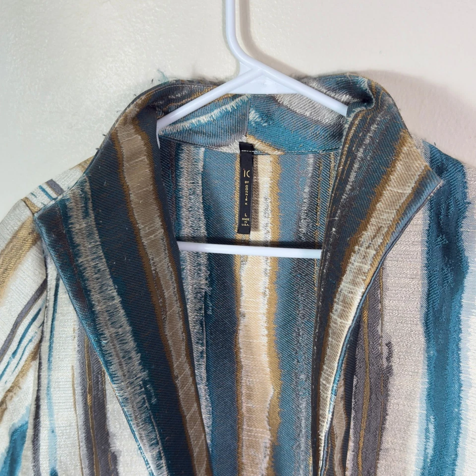 Chaqueta Blazer Abrigo Grande IC Collection By Connie K Para Mujer Rayas Frente Abierto Foto 2 de 4