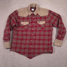 Wrangler Shirt Mens XL Red Plaid Canvas Western Pearl Snap Long Sleeve Cowboy