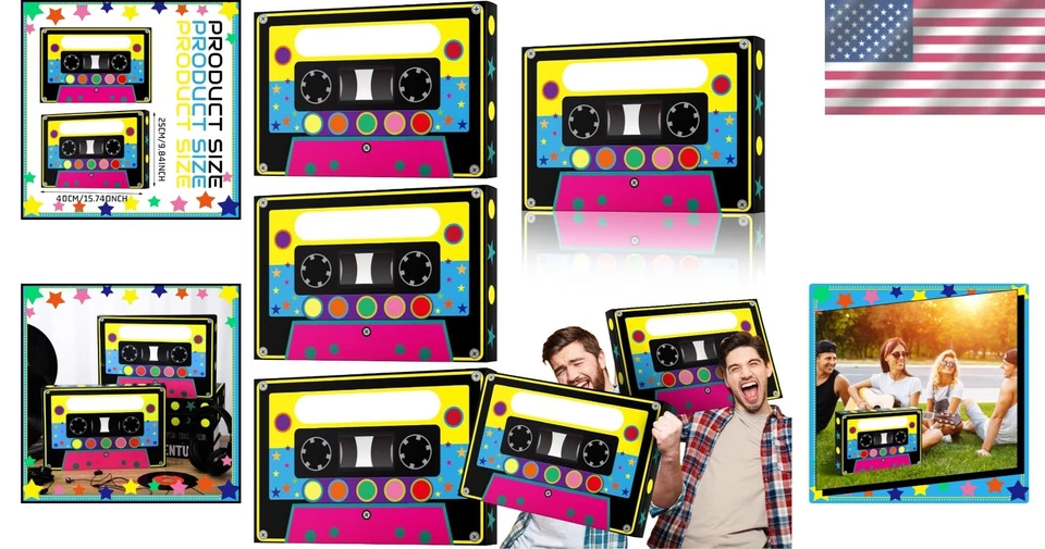 Retro Music Party Favor Boxes for 80s 90s Neon Hip Hop Celebration 4pcs - Image 2 of 4