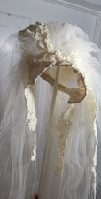 60s/70s VTG Cathedral Length Long Juliette Cap White Tulle Bridal Veil Lace 78"