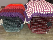 Set of 2 Handmade Crochet Pet Blankets Cat Carrier Bedding Dog Crate Pad Liners