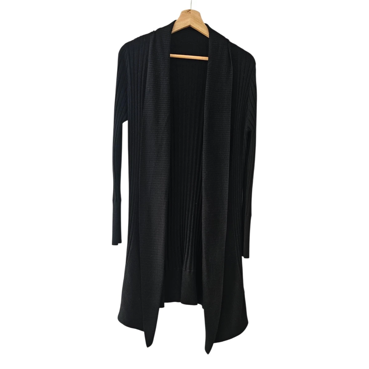 ZARA Black Ribbed Longline Drape Knit Cardigan Size S/M