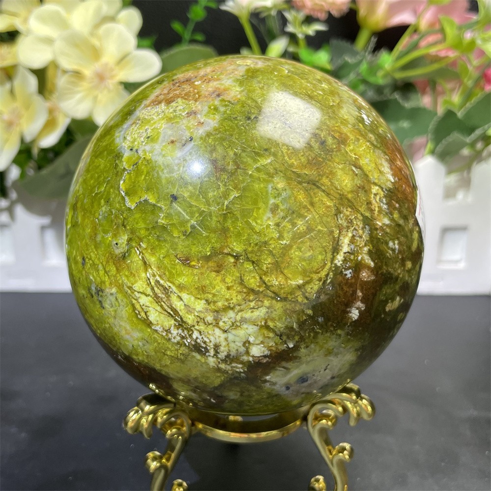 2.6LB 7.4" Natural Green Opal Ball Decor Quartz Crystal Energy Sphere Reiki