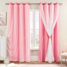 Pink Blackout Curtains 84 Inches Long for Girls Bedroom Hollow Out Star Room ...
