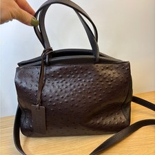 Michelangelo Ostrich Embossed Brown Genuine Leather Handbag