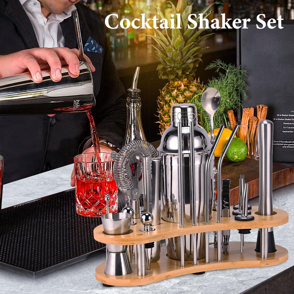 Kit Barman Apolliner 16 Pezzi In Acciaio Shaker Cocktail Professionale,Kit Barman Con Supporto In Boston Shaker - 12