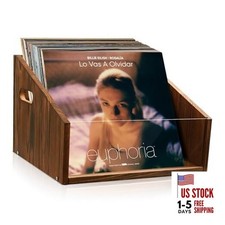 Vinyl Record Storage Crate - Wooden  Acrylic Record Storage Holds 70 Brown