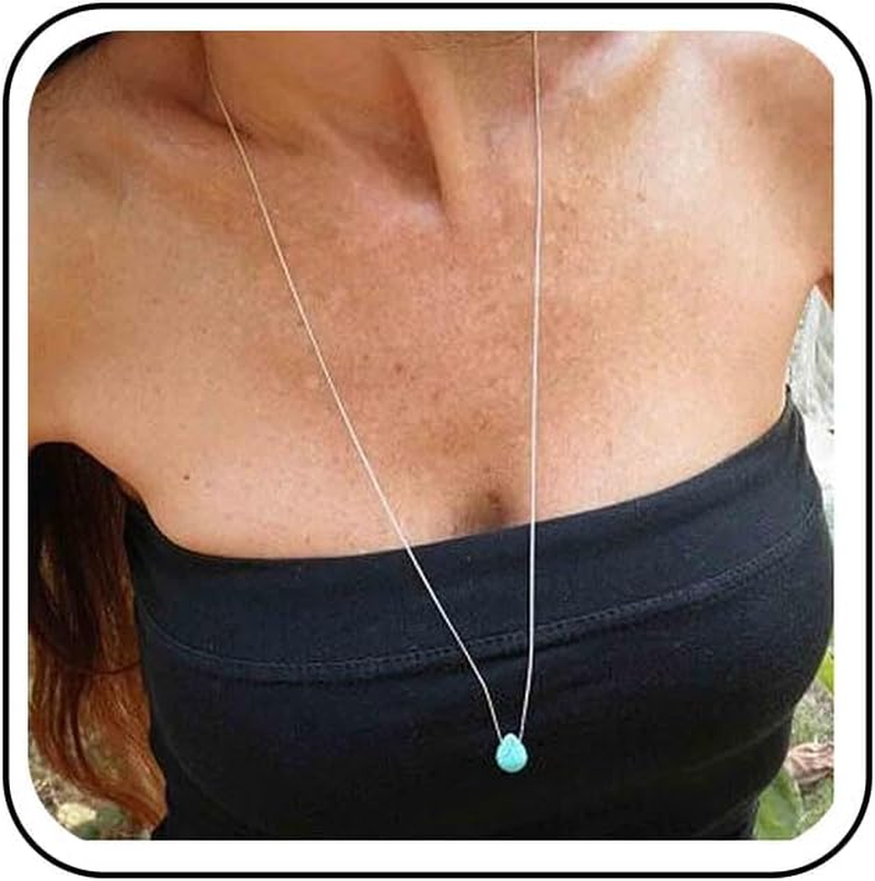 Boho Silver Teardrop Turquoise Necklace with Long Blue Beaded Chain Boho Silver Teardrop Turquoise Necklace with Long Blue Beaded Chain