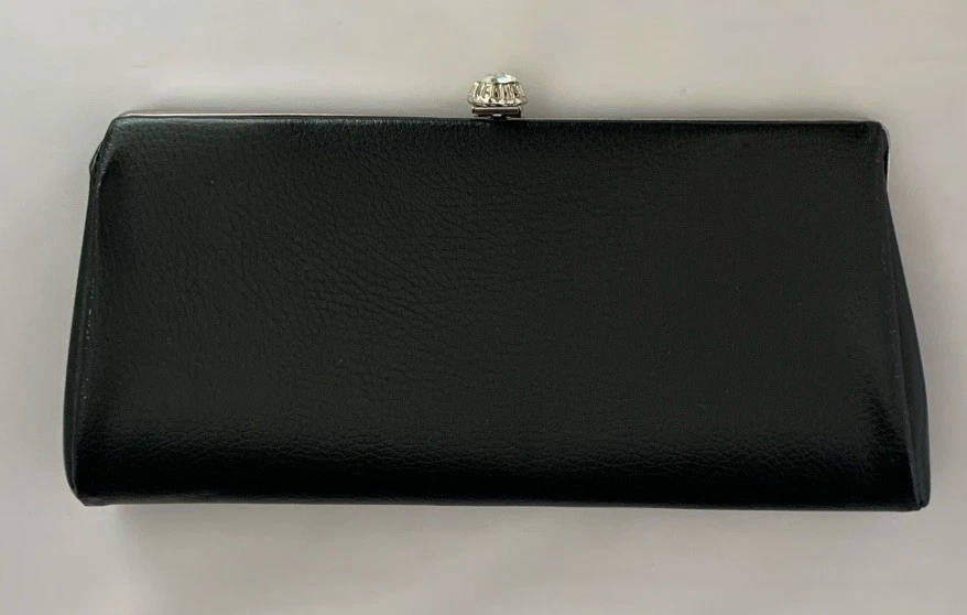 Vintage 60s Clutch Handbag Purse Black Evening Party Bag Rhinestone Snap Close - Image 3 of 4