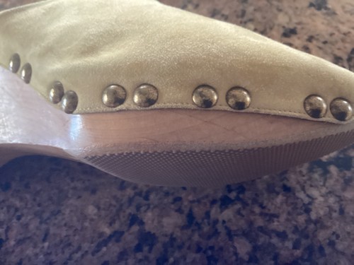 Donna Karan NEW YORK Clogs, Wooden 9 M beige suede VINTAGE - Picture 4 of 9
