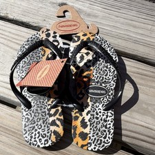 Havaianas Kids Flip Flop Sandals Leopard Animal Print Black 13C/1Y 4146890