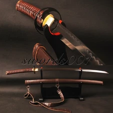 Leather Scabbard 1095 Carbon Steel Japanese Samurai Katana Sword Clay Tempered