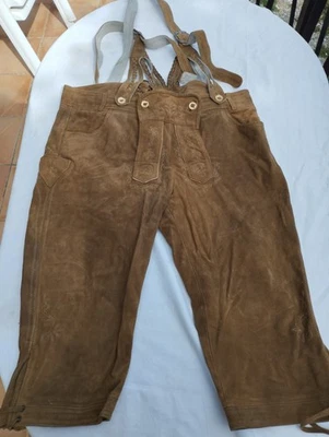 Pantalon en Cuir Traditionnel Lederhose Oktoberfest (t. XL) - Photo 1/4