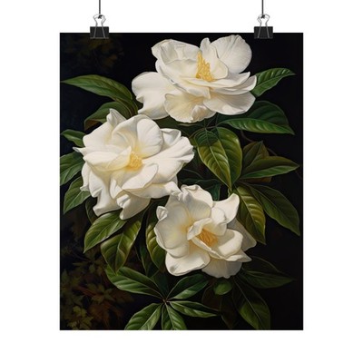 White Gardenia Flowers Poster, White Flower Art Print, Floral Artwork 10