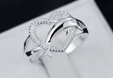925 Sterling Silver Heart Dolphin Ring Sz 7,8,9,10