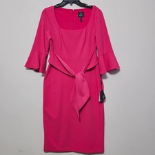 Adrianna Papell Women's Dress Size 6 Pink Round Neck 3/4 Sleeves Midi Sheat 0657