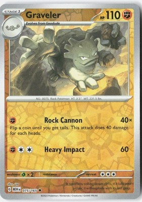 GRAVELER 075/165 UNCOMMON 151 POKEMON REVERSE HOLO NM