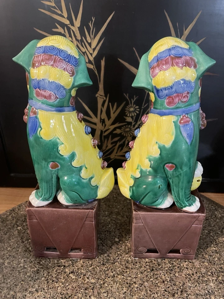 "Coloridas estatuas antiguas vintage de porcelana esmaltada chino Foo Dog León 10""" Foto 4 de 4