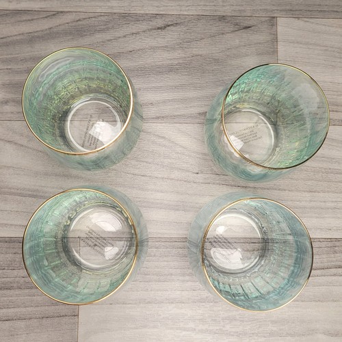 Anthropologie Waterfall bicchieri da vino senza stelo LOTTO di 4 verde come nuovo 10 oz - bordo 24K - Foto 7 di 10