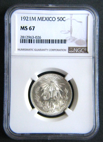 1921 M 50 Centavos 50c Mexico NGC MS67. KM447.