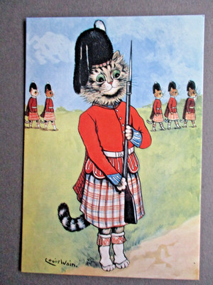 POSTKARTE Louis Wain The Cat Guard Scottish Guardsman in Kilt Modern Repro unbenutzt