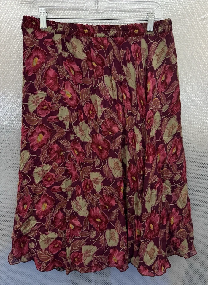 Sarah Arizona 裙子女式 XL 码红色花卉弹性腰双面复古全新带标签 — 第 2/4 张图片