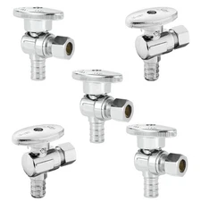 5-PCs Pex Angle Stop Valve 1/2" Pex x 3/8" OD Compression Angle Stop 1/4 Turn...