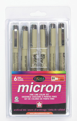 Pigma Micron Pen Set/6 01 Assort Colors .25Mm