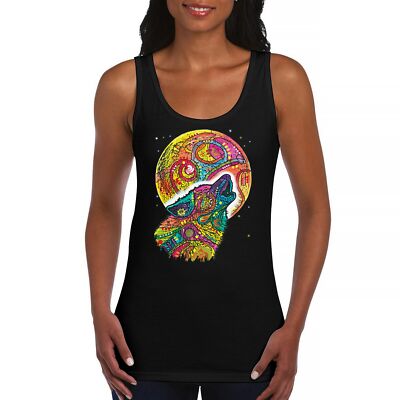 Howling Wolf and Moon Women's Tank Top Dean Russo Colorful Wild Life