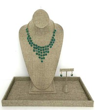 Fashion Statement Turquoise Resin Stone Necklace Earring Set W/Extendable Chain