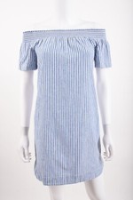J.Crew Womens Off-The-Shoulder Dress Sz 00 Blue White Striped linen cotton