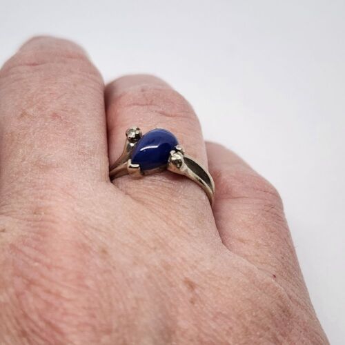 Vintage 14k massiver Weißgold Damenring 6 blaue Sterne Saphir 2 Diamanten 3,06 g - Bild 6 von 13