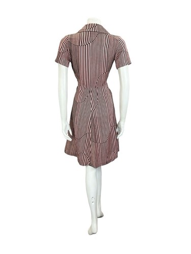 Vintage 60er 70er Jahre rosa schwarz geometrisch gestreift Dolchkragen A-Linie Hemdkleid 10 - Bild 8 von 10