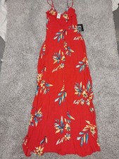 NWT Express Floral Floor Length Summer Dress Coral Thin Spaghetti Strap