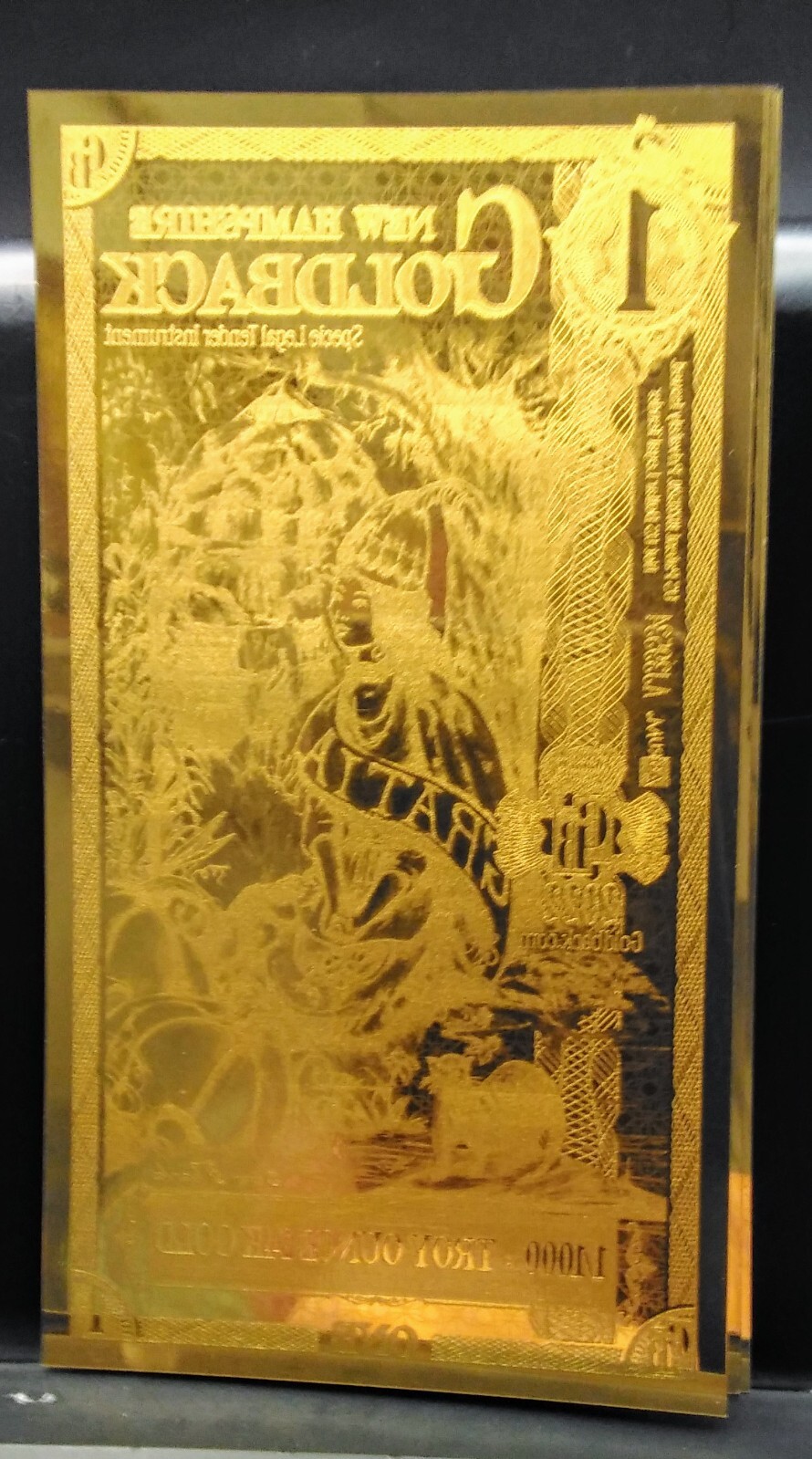 1 New Hampshire Goldback 1/1000th Oz 999 Gold Foil 24kt Note Currency