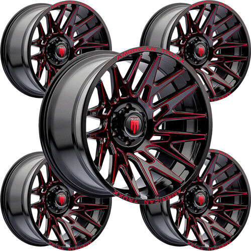(Set-5) American Truxx AT1919 Evolution 22x12 6x5.5" -44mm Black/Red Wheels Rims - Picture 1 of 9