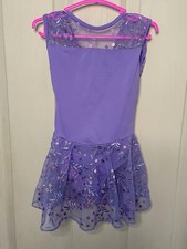 Girl XS Purple Embroidered Sequin Eurotard Leotard Attached Skirt Dance