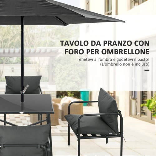 Outsunny Set da Giardino 5pz in Acciaio con 4 Sedie e Tavolo Grigio - Foto 5 di 10