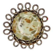 Vintage Silver Tone Scarf Clip Confetti Lucite Round Cabochon Ring