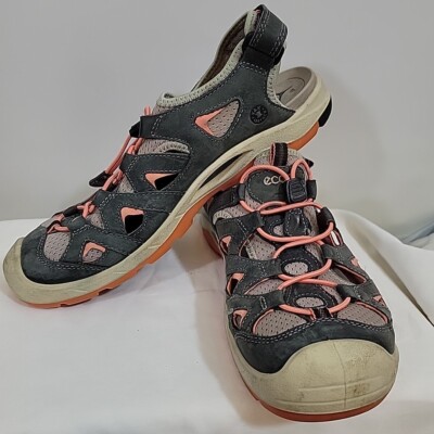 ECCO Biom Yak Offroad Sandals Size 39 Leather Gray Orange Closed Toe