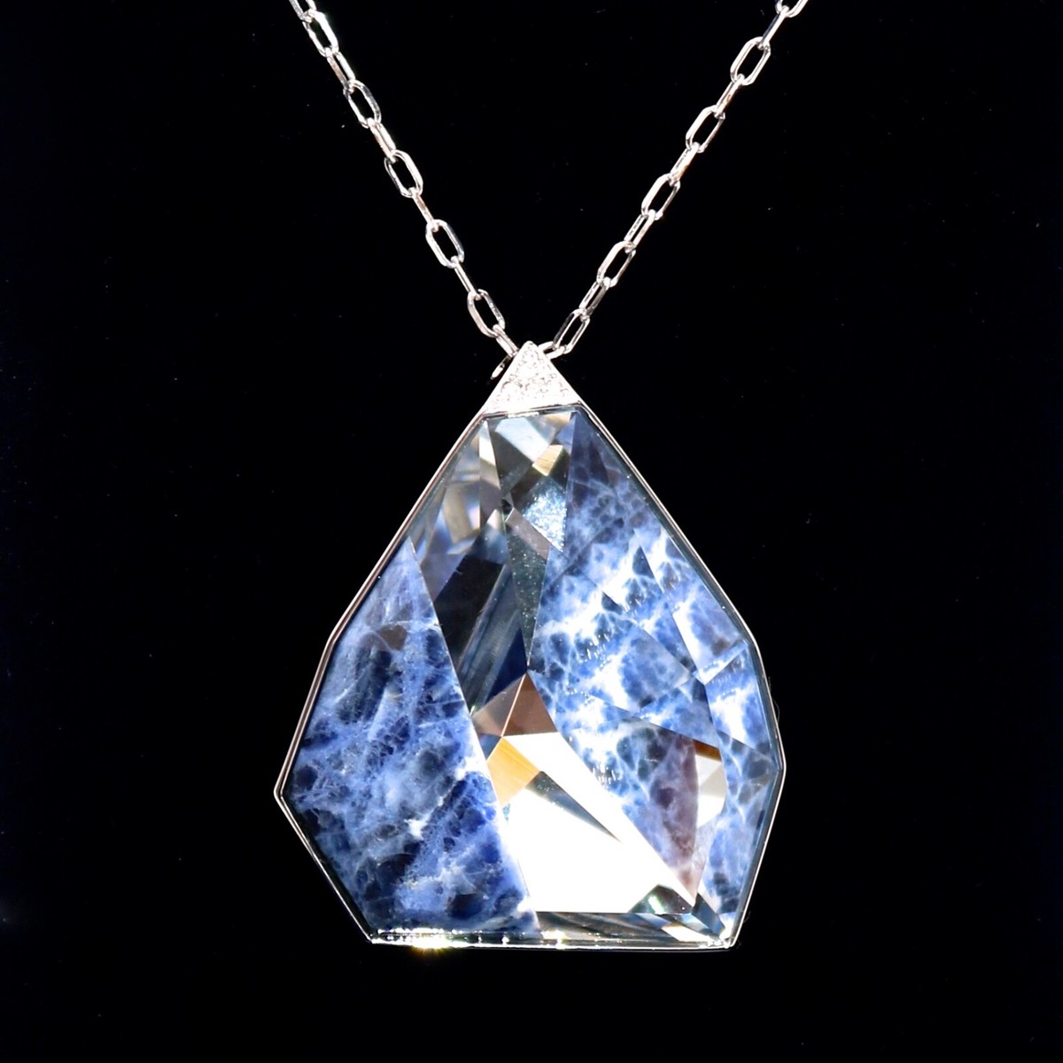 Authentic Swarovski Allure Crystal and Blue Lapis Gemstone Long Pendant