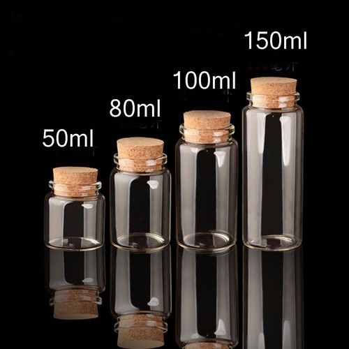 50/80/100/150ml Empty Clear Glass Bottles Vials With Cork Stopper Storage Jars - Photo 1 sur 9