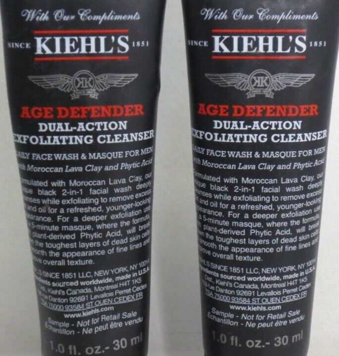 KIEHL'S AGE DEFENDER DUAL ACTION EXFOLIATING CLEANSER 1 OZ LOT OF 2