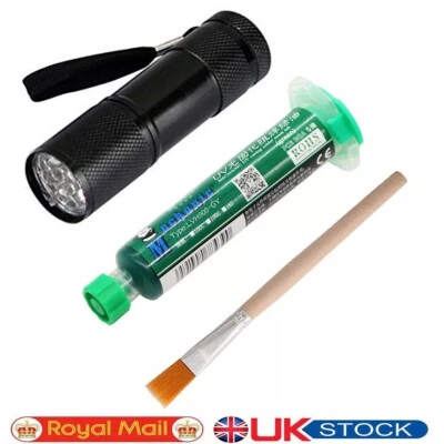 FIXTEK UV Curable Solder Mask MECHANIC 10cc PCB Repair Paint + Torch & Brush