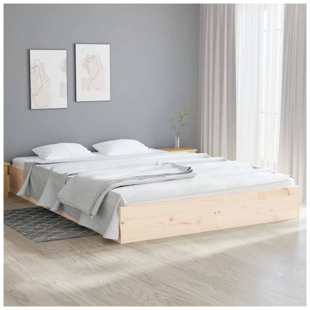 Bed Frame Solid Wood Brown Grey White
