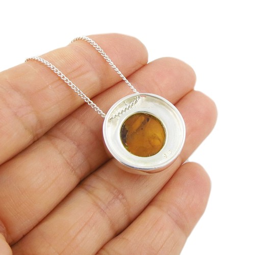Amber Gemstone 925 Sterling Silver Necklace Hallmarked Cabochon Curb Chain - Picture 5 of 5