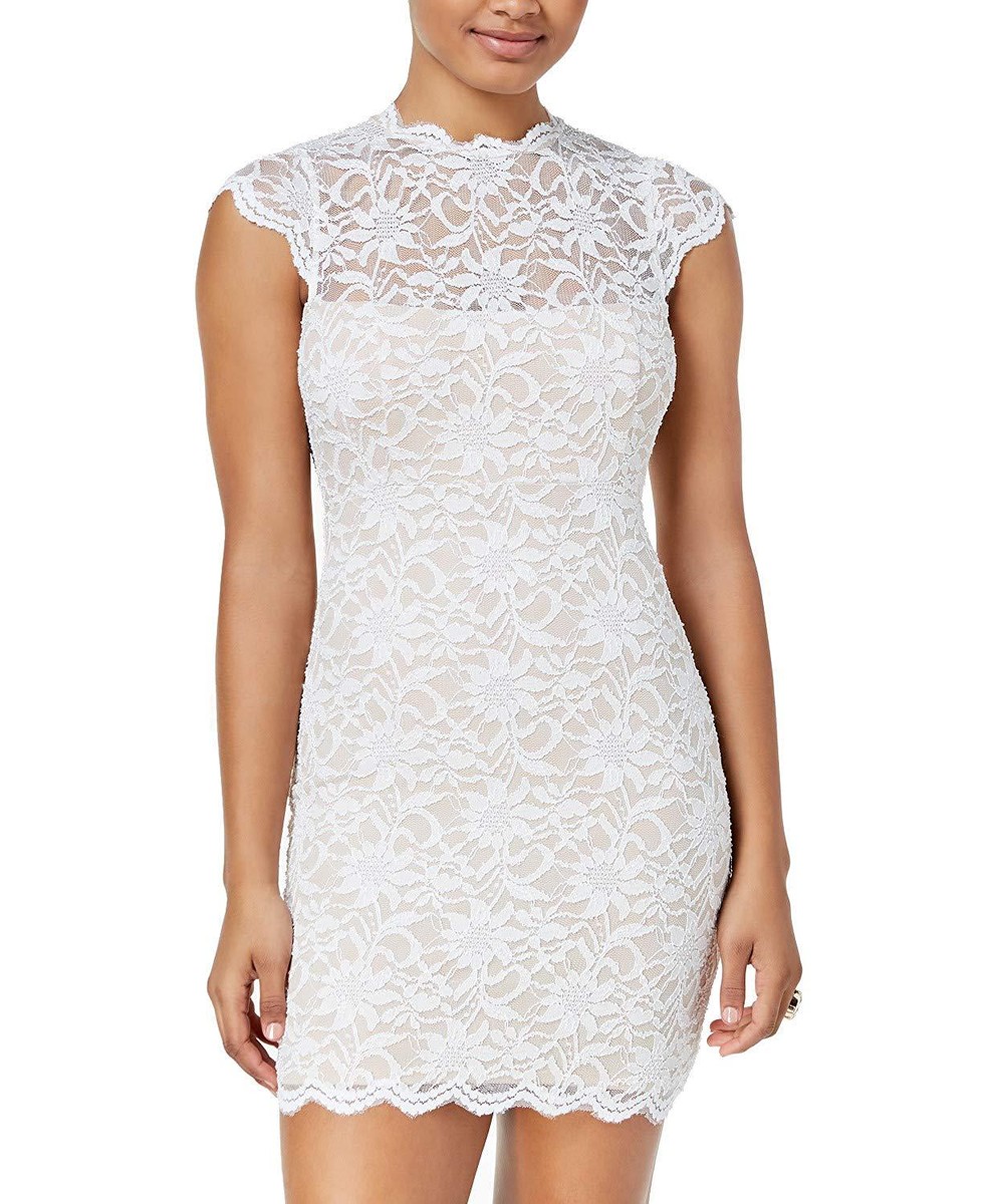 knee length dresses for ladies Alluring Beauty Mock Neck Bodycon Lace Short Dress main image 0