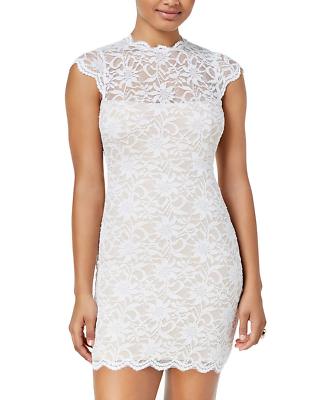 Jump Juniors' Lace Mock-Neck Bodycon Dress - Ivory/Nude S